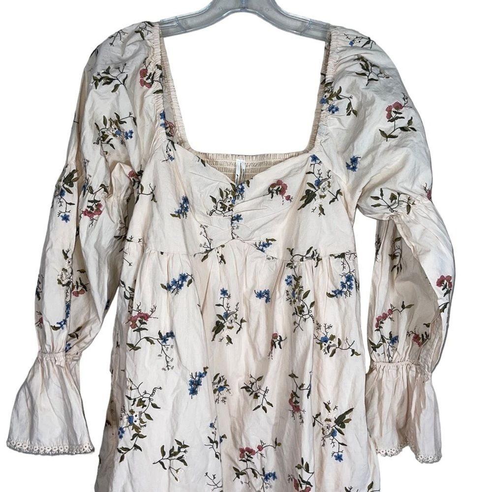 Anthropologie embroidered long sleeve mini floral peasant baby doll dress XS - Picture 8 of 15